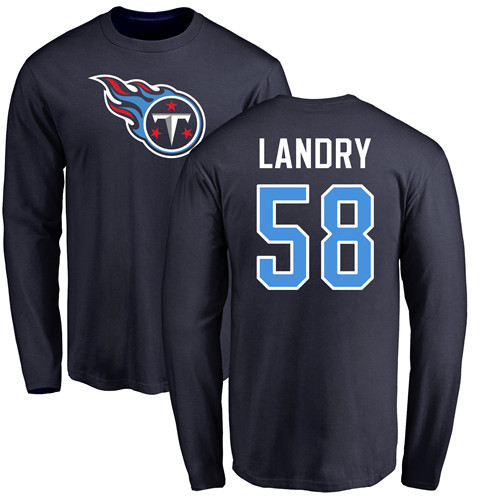 Tennessee Titans Men Navy Blue Harold Landry Name and Number Logo NFL Football #58 Long Sleeve T Shirt->tennessee titans->NFL Jersey